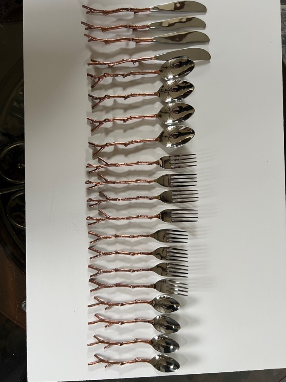 Pier 1 Rose Gold /Copper colored Branch Handle Flatware Set - Metallic